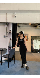 Black mini sleeveless long dress