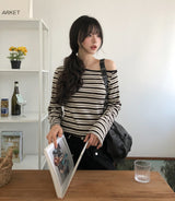 Pouch Multi Stripe One-Shoulder Long Sleeve