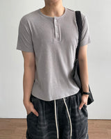 Ribbed Muscle Fit Henley neck Short Sleeve