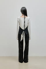 Halter-Tie Suede Apron_Black