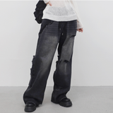 (Unisex) Parchment with open back denim pants