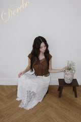 twill lace frill long skirt