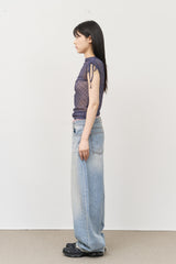 (W) Lisky Checked Shirring Top