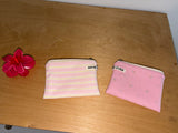 Terry candy stripe flat pouch - pink , S size