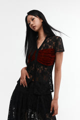 レースシャーリングシャツ #BLACK&RED