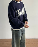 フェイスレタリングニット
