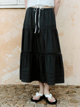 LACE PINTUCK LONG SKIRT CHARCOAL