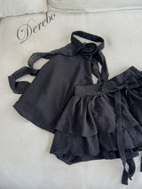 black rose frill halter neck skirt two-piece