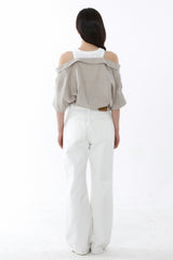 LOOSE OFF-SHOULDER SHIRT_BEIGE