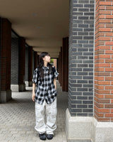 Unisex デイリーレトロチェッカード半袖シャツ