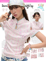 BETWEEANNDx sunonebird チャイニーズイラストレーション半袖トップ