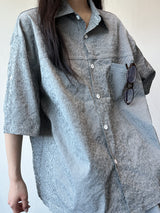 Logi Striped Linen Balloon Short Sleeve Shirt 2color