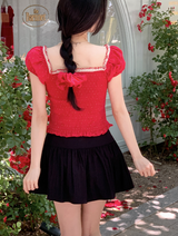 #RS Dot Puff Frill Short Sleeve Blouse + Scrunchie Set