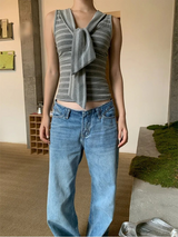 Gray Stripe Strap Sleeveless T-shirt