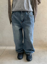 [unisex] Sieon Pocket Curved Wide Denim Pants