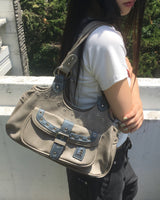 Chaper buckle belt leather shoulder bag