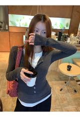 ダブルチャコールリベッドボタンロングスリーブTシャツ