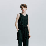 [SET] フィッシュネットロングスリーブニット＆スタンダードフィットタンクトップ　ブラック