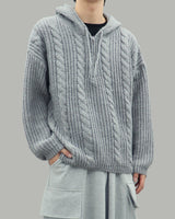 Noel Knit Hoodie Half Zip Up (Gray)