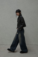 Pocket reverse denim pants