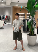 [ LOOKPLE x LEBELMENT ] クールピンタックリネンワイドショーツ