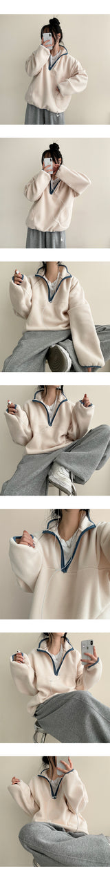 Undun incision coloration Fleece half zip-up