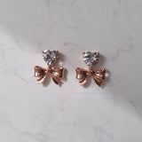 [CHUU Piercing] Heart Crystal and Ribbon Piercing - Rosegold