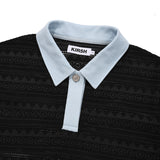 CUT OFF COLLAR POINT LACE SHORT SLEEVE KNIT [BLACK]