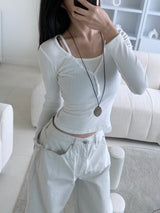 Dear Peach Touch Golji Strap Long Sleeve Top (3 colors)