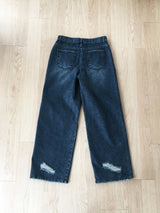 Dirty washed destroyed denim pants