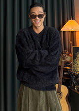 Cropped Fluffy Round Neck Knit 4COLOR