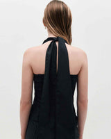 Wide Tie Stripe Halter Top _ GREY