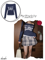 ネイビーレタリングレースロングスリーブTシャツ