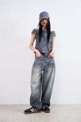 Cat sand washed balloon wide denim pants