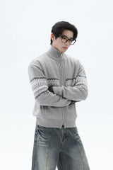 Heavyweight Fair Isle Knit Zip Cardigan