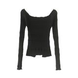 Pearl Burton Shirring V-neck Long Sleeve T-shirt