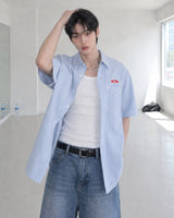 (UNISEX) ピース ストライプ オーバーシャツ