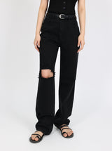 DESTROYED SLIM WIDE FIT DENIM PANTS_BLACK code 6836