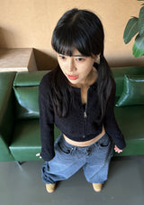 (TOP & ZIP-UP SET!) DAMAGED CROPPED-FIT KNIT ZIP-UP - 3 COLOR