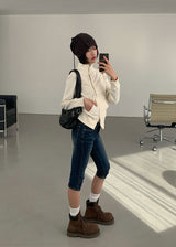 EYELET SHIRRING ZIP-UP