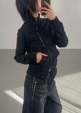 EYELET SHIRRING ZIP-UP
