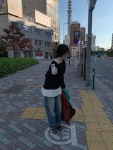 ダメージボートネックルーズニット (3C)