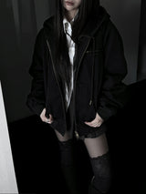 vintage fold denim hoodie zip-up