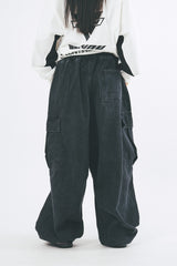 Balloon cargo knee pintuck banding denim pants