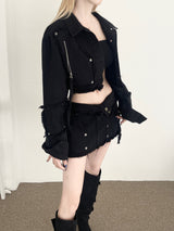 1247. Chic zipper button denim crop jk (2color)