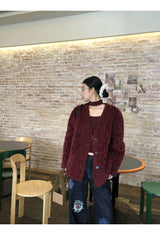 シンプルロマンティックVネックルーズフィットファージャケット