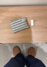 Terry stripe flat pouch - gray , S size