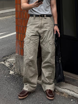 Twill curved wide cargo pants