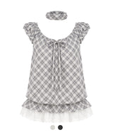 Romantic Check Frill Blouse