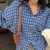 [Same-day shipping🚚/Jangmaru look☔] ボウオーバーフィットボクシーロングスリーブチェッカードシャツ 2 colors
